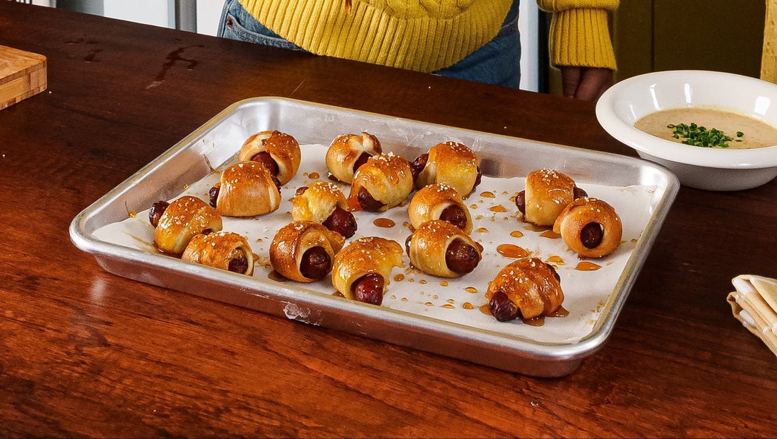 Hot Honey Pretzel Dogs with Hot Honey Mustard Sauce